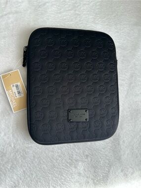 Michael Kors Black Embossed MK Zip tablet sleeve. NWT